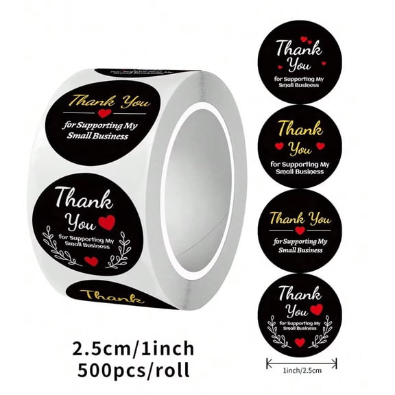 Thank You Stickers 1 Inch Round Roll – Thank You Labels for Small Business Packaging, Shipping Boxes, Mailing Bags, Envelopes, Bakery Packaging, Gift Wrap & Party Favors – Bulk Sticker Pack