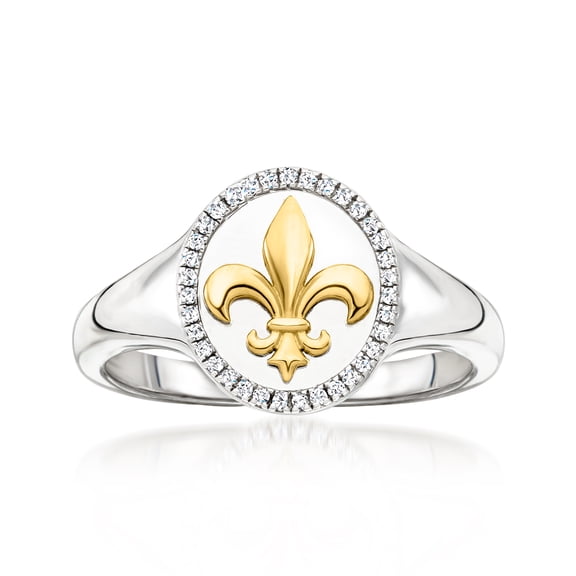 Ross-Simons 0.10 ct. t.w. Diamond Fleur-De-Lis Ring in Sterling Silver With 18kt Gold Over Sterling, Women's, Adult