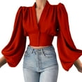 thumbnail image 2 of frariair ​Feminine V-Neck Shirt Top For Women Featuring Chic Puff Sleeves And Flowy Fabric Perfect For Date Nights And Party Ready Ensembles​ Red, 2 of 4