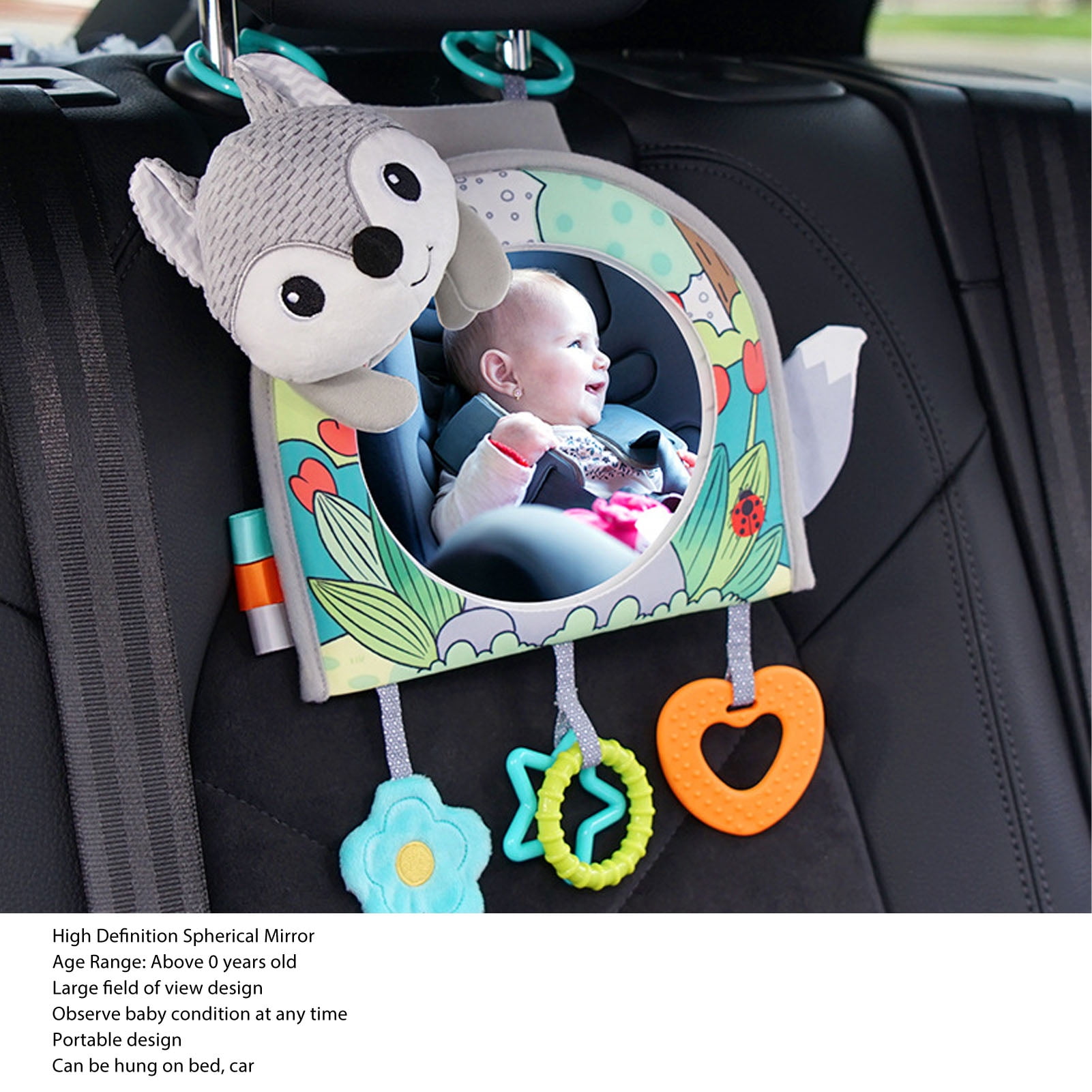 Infant Car Toy Baby Car Mirror with Entertainment Accessory Infant Car Toy with Mirror Enhances Sensory Fine Motor Skills Soft Fabric Rear Facing Mirror Car Toy Fun Toy Walmart