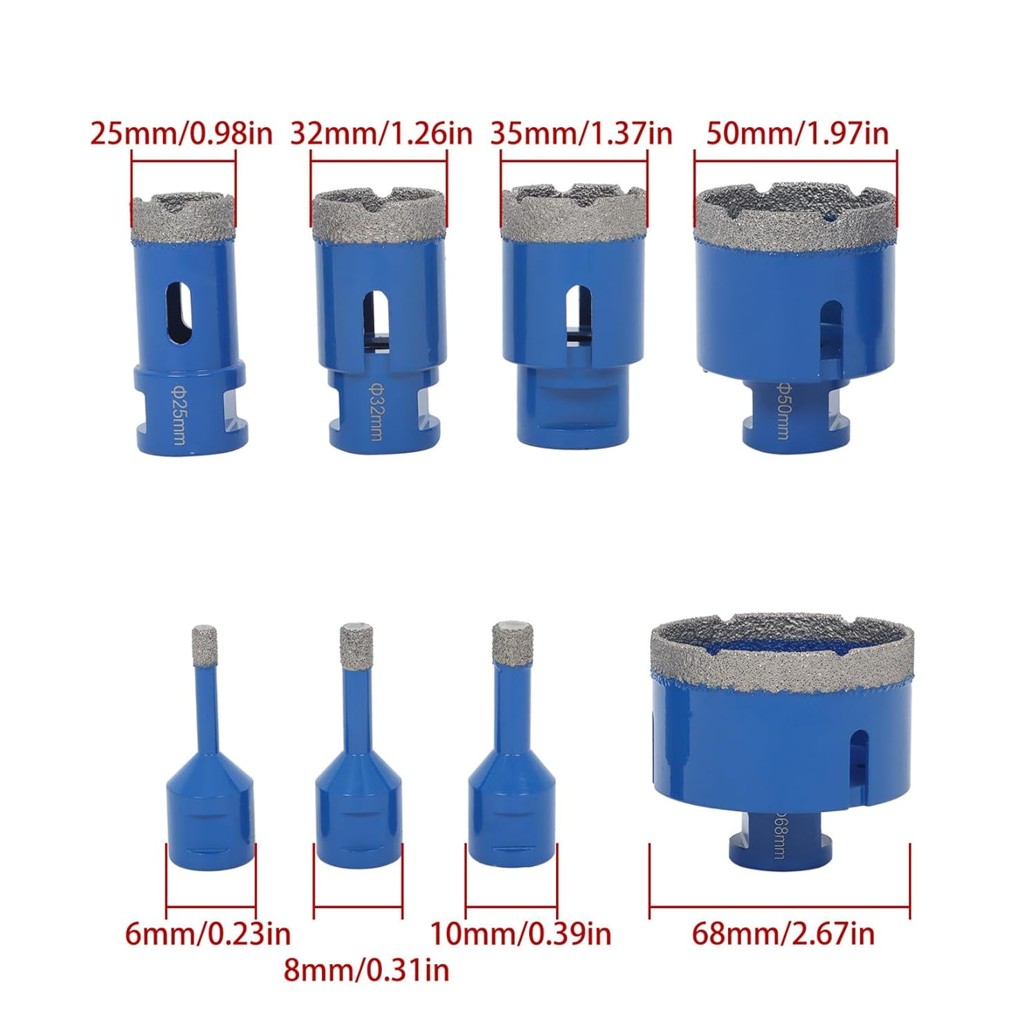8pcs Diamond Hole Saw Drill Bits Set, 6-68mm M14 Threaded Core Drill Bits for Tile, Ceramic, Porcelain, Marble, Granite, Stone - Triangle Shank with Storage Case (Blue)