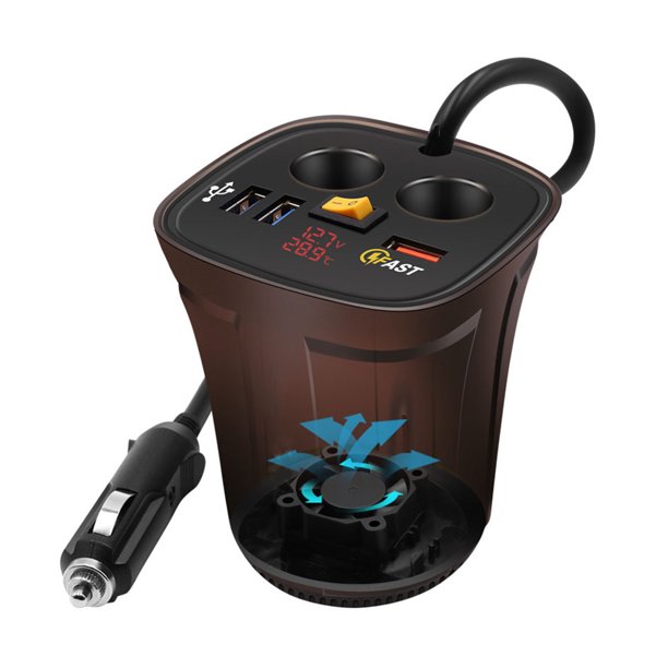 Adaptador de corriente del enchufe del encendedor electrónico de la taza del vehículo 4 en 1 del cargador del coche de 3 puertos USB, luz roja kenally EL2026-01B