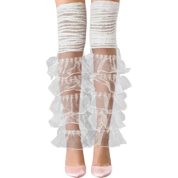 1pair Polyester Ruffle Layered Patchwork Leg Sleeves Women Lace Leg Warmers White 630x240x120mm