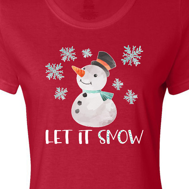 Inktastic Let It Snow Cute Snowman in Hat and Scarf Women's T-Shirt - image 3 of 4