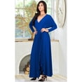 thumbnail image 2 of KOH KOH Long Sleeve Asymmetric Slit Fall Winter Evening Flowy Empire Waist Full Floor Length Cocktail Formal V-Neck Tall Maxi Dress Gown For Women Cobalt Royal Blue XX-Large US 18-20 NT060, 2 of 5