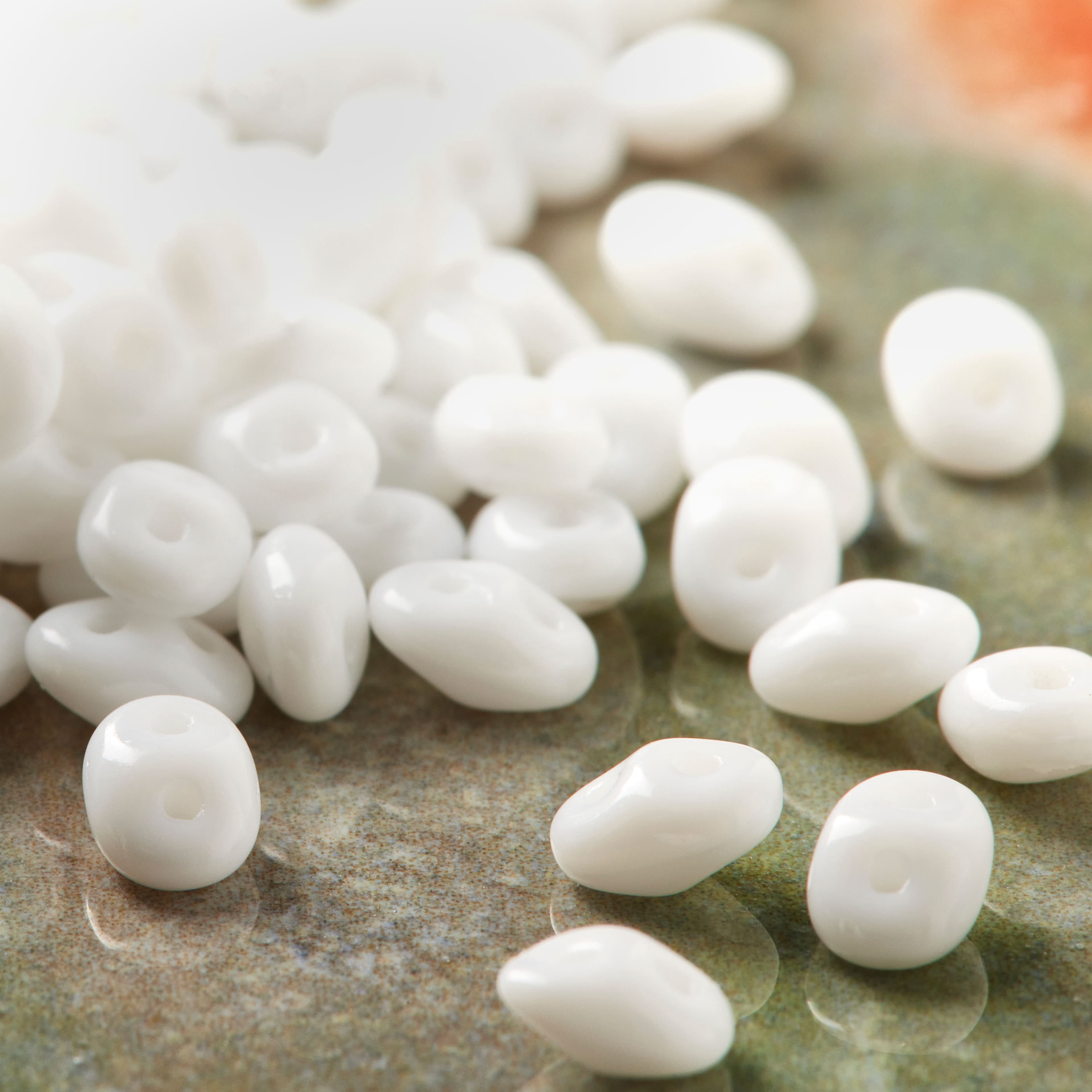John Bead White Superduo Czech Glass Oval Beads, 18mm, 12 Pack
