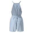 thumbnail image 6 of Summer Clearance! Fashion Women's Summer Casual Striped Print Sleeveless Round Neck Lacing Straight Shorts Jumpsuit with Pockets 2025 Clothes, 6 of 8