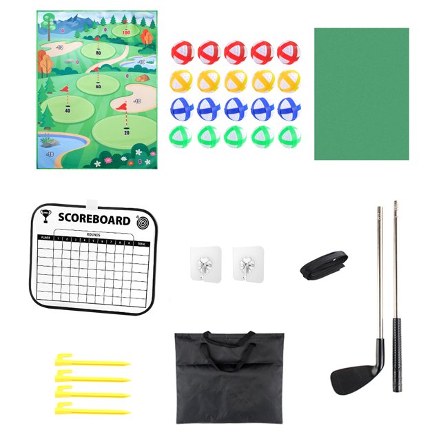 Kids Golf Set with Thickened 3MM Golf Game Mat Erasable Scoreboard Club Sticky Balls Golf Practice Mini Golf Game for Children as shown