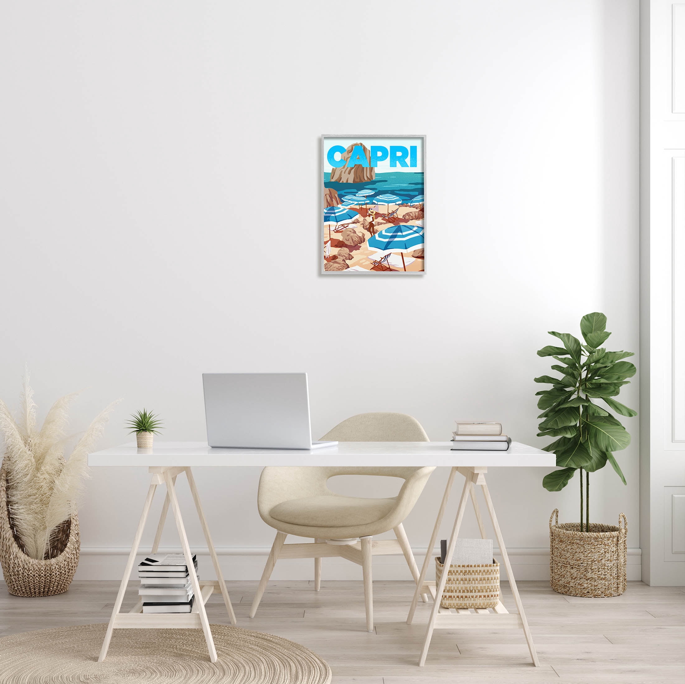 Stupell Industries Capri Italian Summer Beach Island Graphic Art Gray Framed Art Print Wall Art, Design by Ziwei Li