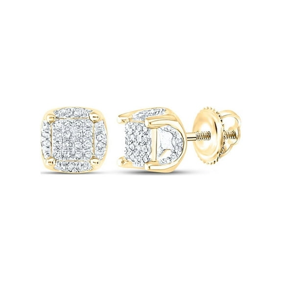 10kt Yellow Gold Mens Round Diamond Cluster Stud Earrings 1/5 Cttw