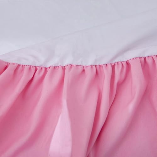 Pink Crib Bed Skirt 14 in Deep Drop Dust Ruffle Double Layer Microfiber Nursery Bedding Skirt for Baby Girls