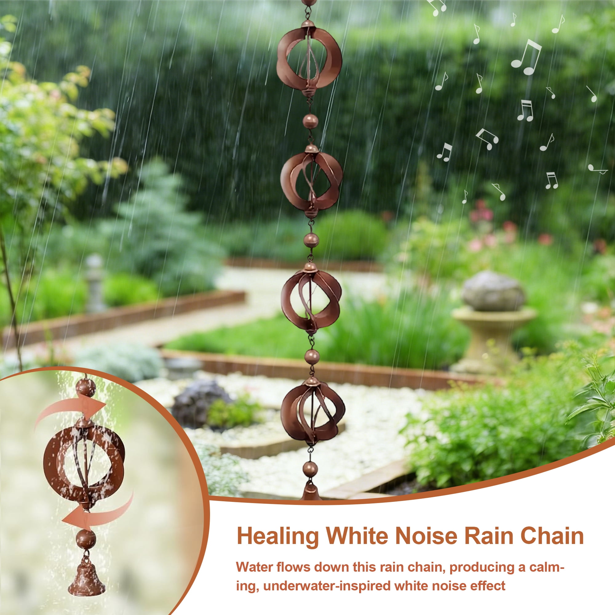 Wind Chime, 1 Piece Swivel Rain Chain Suspension, 42.52 lnches, Patio Outdoor Decor, Vintage Wind Chime with Bell