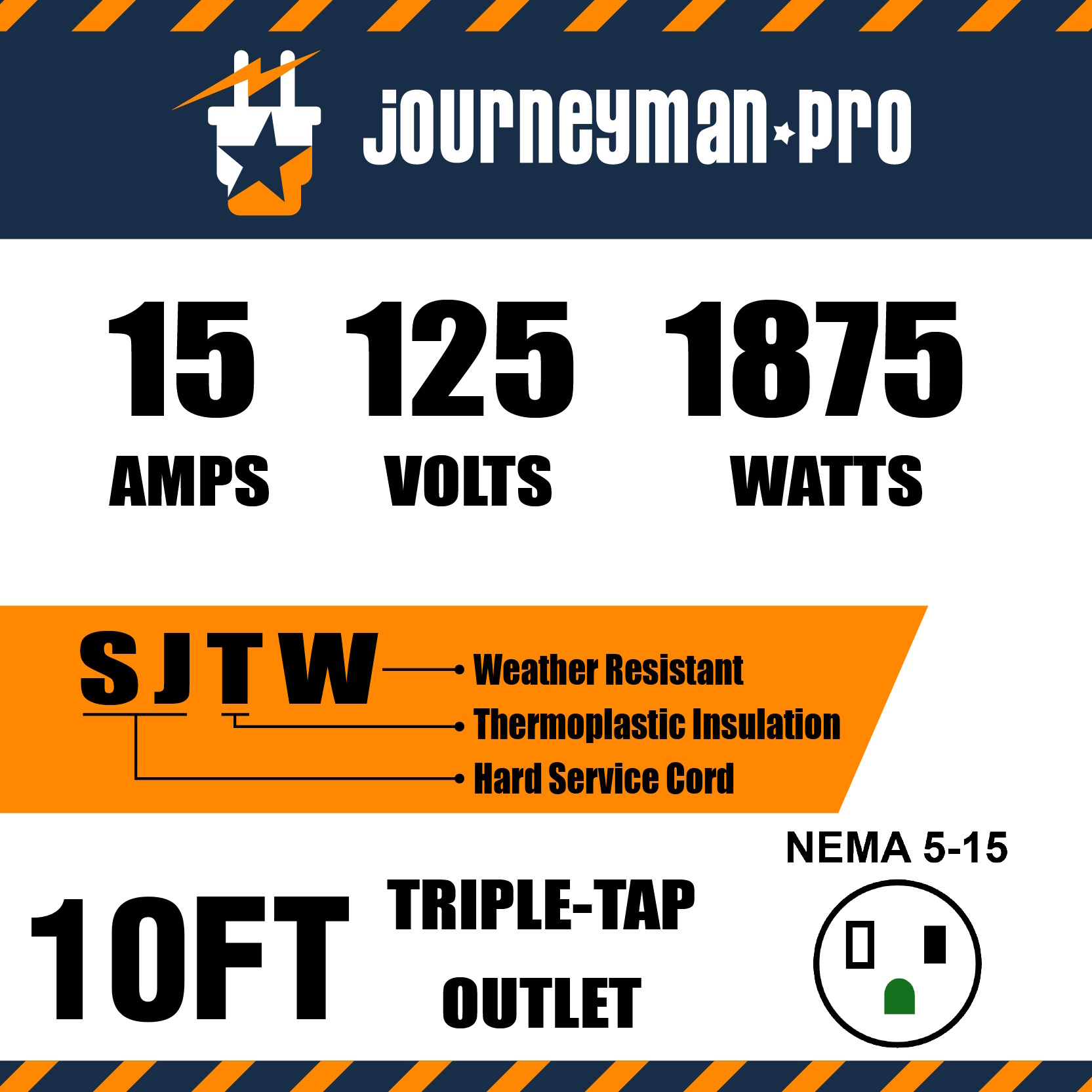 Journeyman-Pro 10 ft Yellow 3 Outlet Heavy Duty Extension Cord