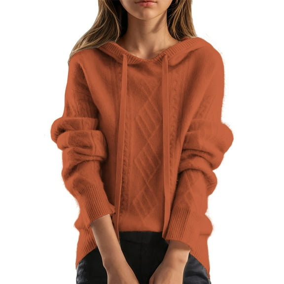 Women's Sweater Casual Solid Color Loose Hooded Long Sleeve Knitted Top Daily Wear Fashionable Comfortable Cardigan Style Home Use