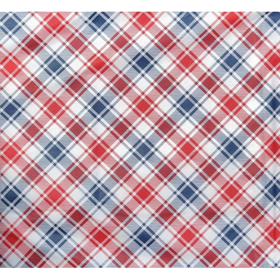 Americana Patriotic Red, White, and Blue Plaid Vinyl Flannel Back Tablecloth (52" x 90" Oblong)