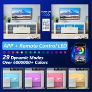 UHOMEPRO TV Stand for TV up to 55, High Gloss Entertainment Center with RGB LED Lights and Storage Shelves, White Media Console for Living Room