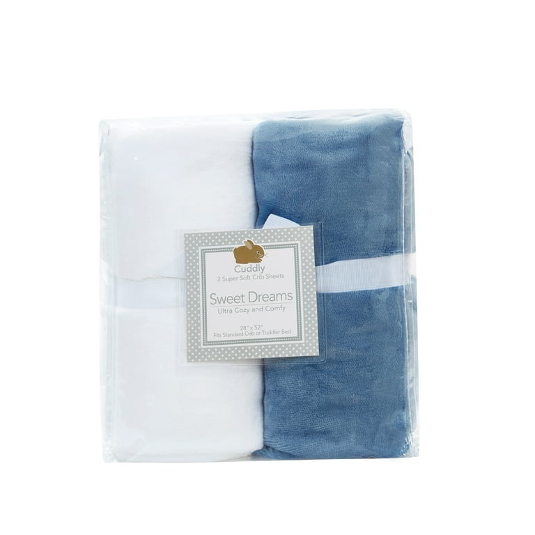 Cozy Fleece Microplush Super Soft Fitted Crib Sheets Set of 2 Blue White with Moon and Stars Walmart