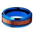 thumbnail image 2 of Blue Tungsten Wedding Band Koa Wood Center Insert 8mm Tungsten Ring Tungsten Carbide Ring Comfort Fit Men Women, 2 of 3