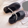 thumbnail image 4 of Girls Mary Jane Shoes with Pearl Strap, Closed Toe Dress Flats for Toddler/Little Girls Black 9.5, 4 of 7