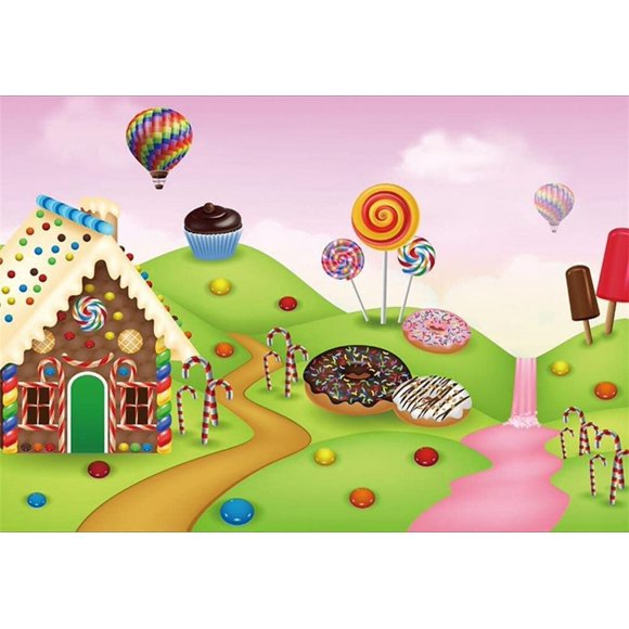 Candyland Backdrop Dessert Candy Castle Pink 1st First Birthday Background Sweet Cartoon Lollipop Cake Table rations