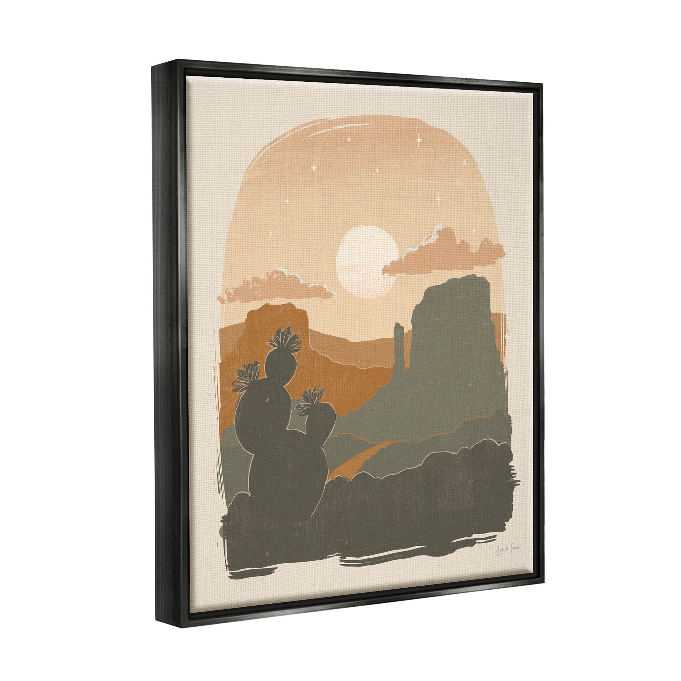 Stupell Industries Sunset Desert Canyon Silhouette Graphic Art Jet Black Floating Framed Canvas Print Wall Art, Design by Janelle Penner