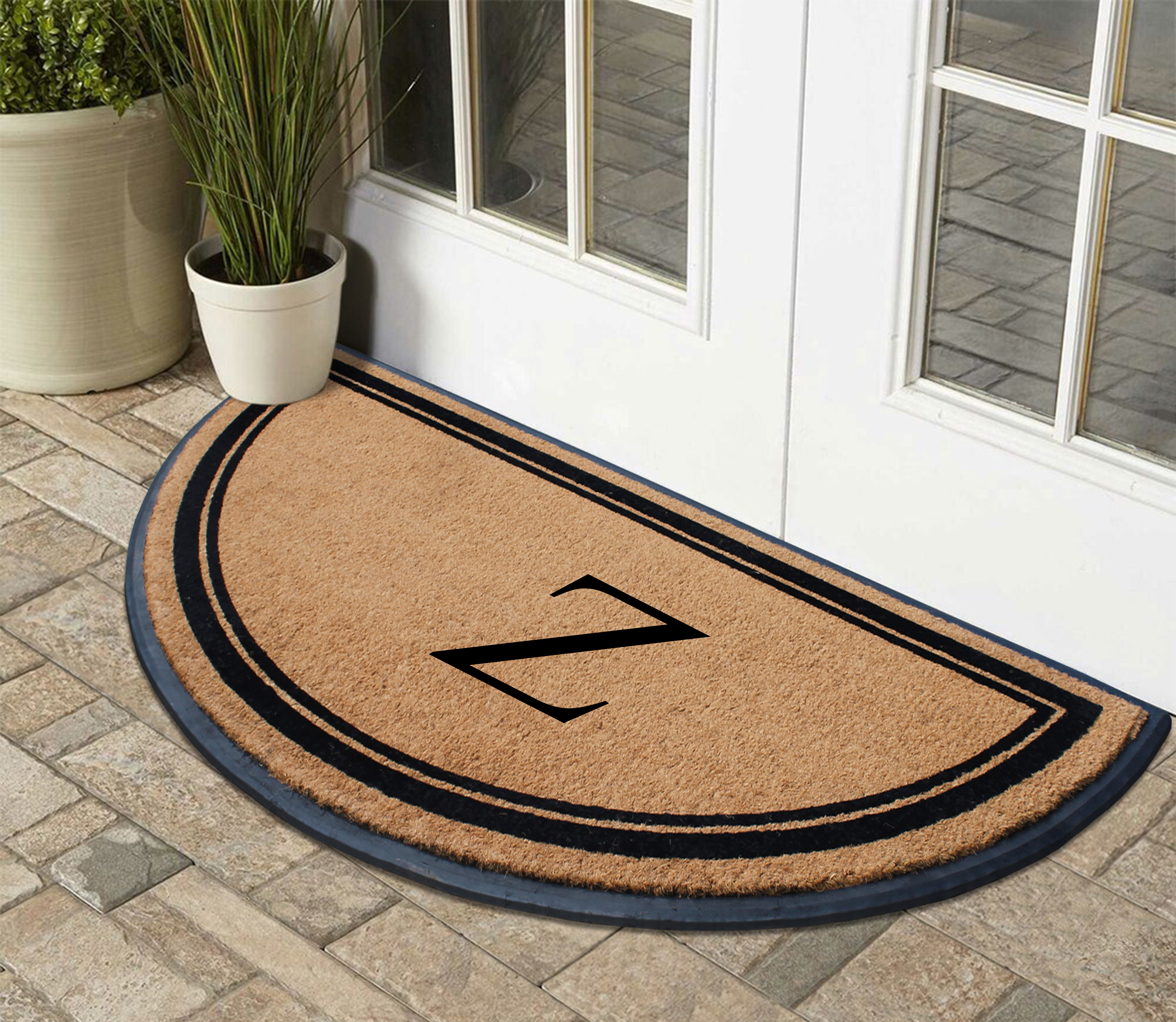 A1HC 36"x72" Natural Coir & Rubber Semicircular Monogrammed Door Mat, Thick, Durable, Heavy-Duty Welcome Mat for Front Door, Black Border