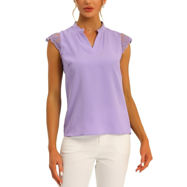 INSPIRE CHIC Women's Work Office V Neck Sleeveless Basic Blouse Top M Purple