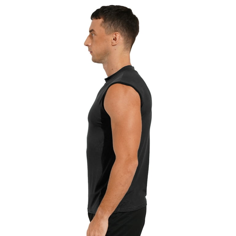 YEAHDOR Mens Sleeveless T-Shirt Basic Mock Neck Slim Fit Undershirt  Pullover Tank Tops A Black XXL