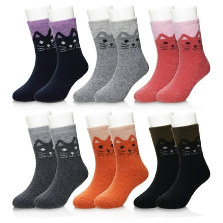 

Eocom 6 Pairs Children s Winter Warm Wool Socks Kids Toddlers Boys Girls Thermal Thick Boot Cozy Crew Socks (8-12 Years Cat)