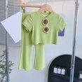 thumbnail image 2 of KAUOD Girls 2 Piece Soft Tops Pants Sets Short Sleeve V Neck Stretchy T Shirts+wide Leg Straight Long Pants Summer Outfits, 2 of 9