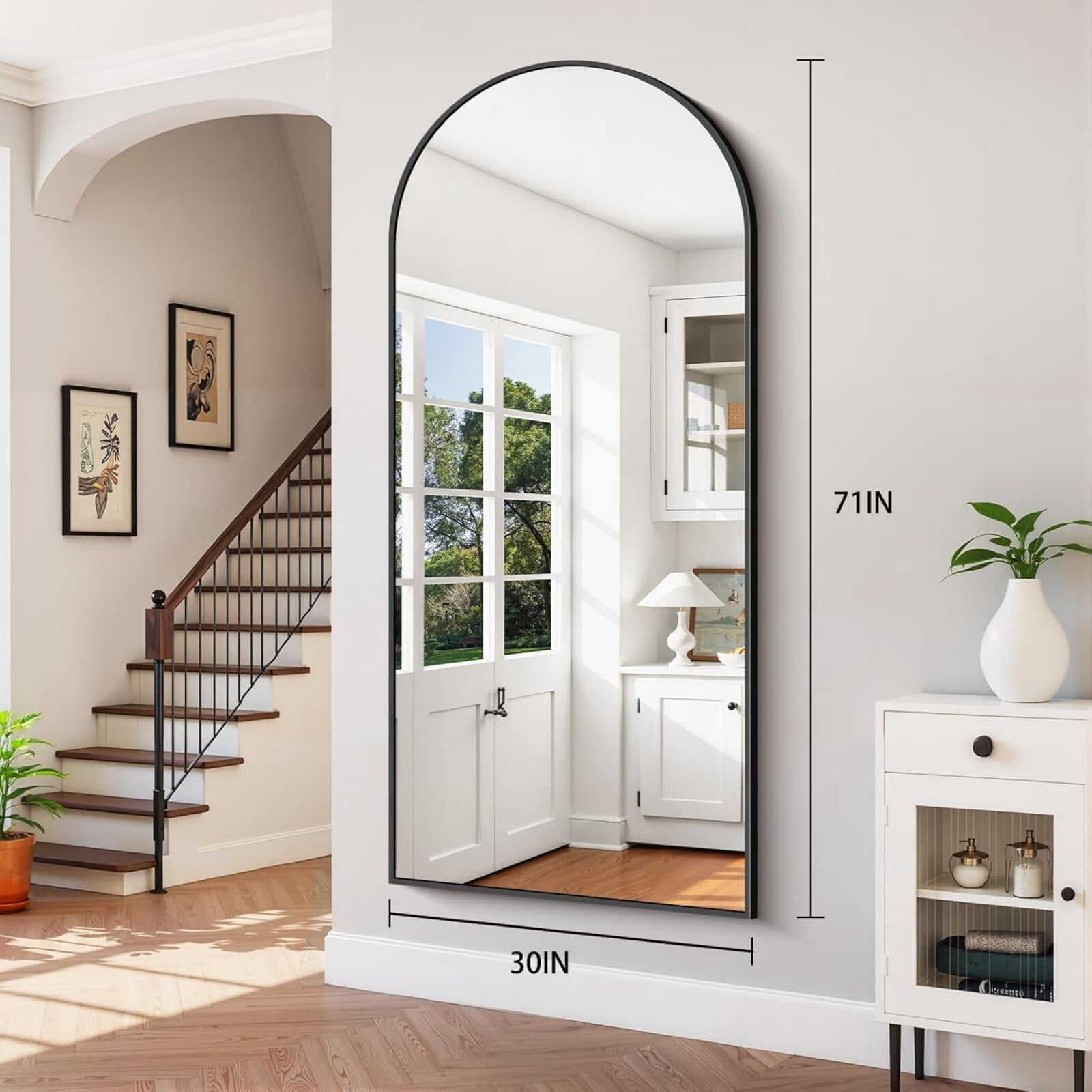 AUROMIR 71"x30" Arched Full Length Mirror Large Floor Mirror with Metal Frame, Black