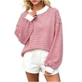 thumbnail image 4 of TARIENDY Long Sleeve Striped Pullover Women Oversized Spring Sweatshirts Trendy Mock Neck Sweatshirt Comfy Fall Winter Casual Tops Red S, 4 of 7