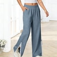 thumbnail image 3 of Juslio Linen Pants Women Comfortable Drawstring High Waist Casual Wide-Leg Pants, 3 of 8