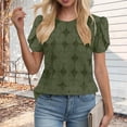thumbnail image 2 of Enjoytime Shirts for Women Trendy Round Neck Hollow Lace 3/4 Sleeve Tops Solid Color Travel Business Casual Blouse, 2 of 6