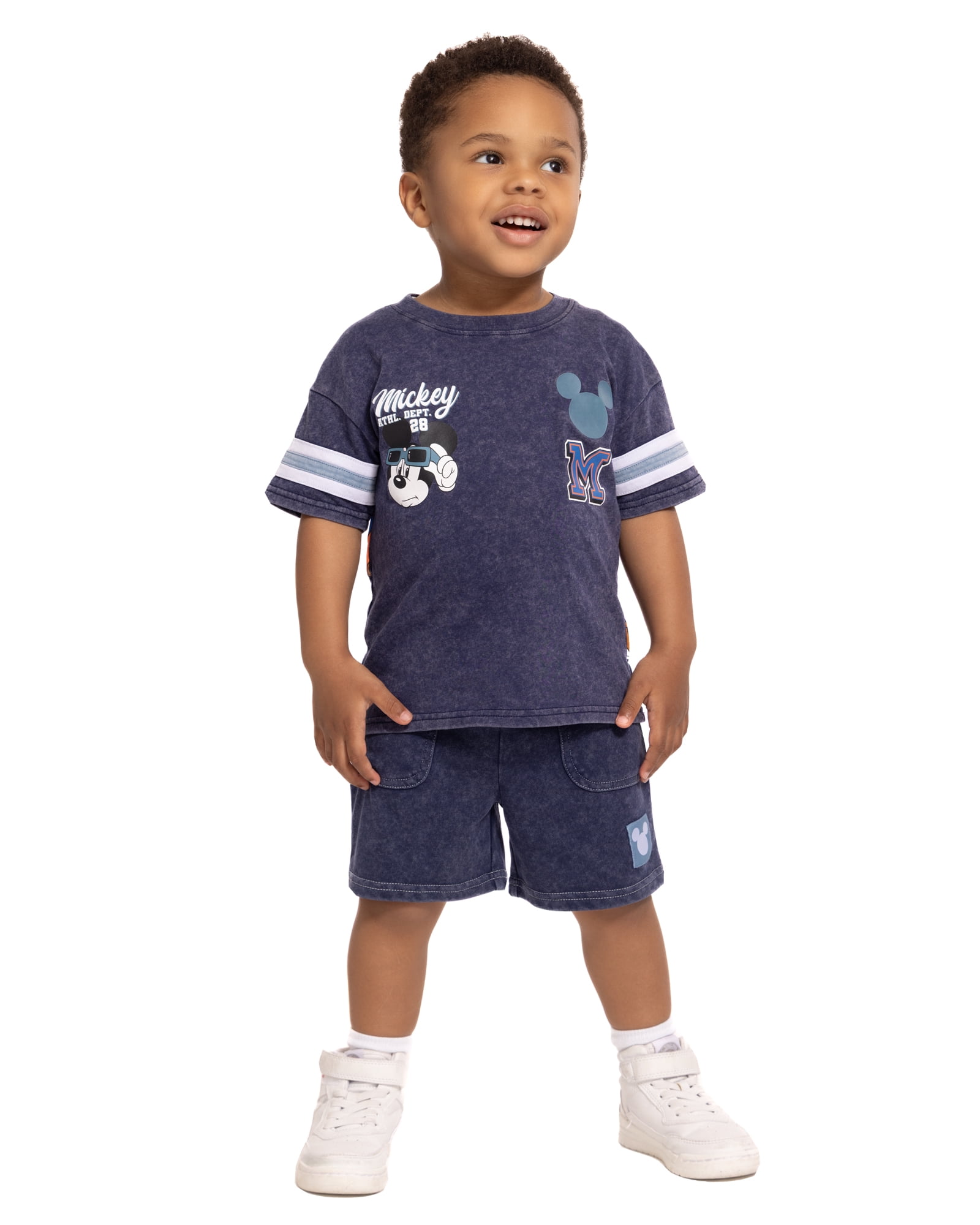 Mickey and Friends Toddler Boys Short Sleeve Graphic Tee and Matching Shorts Outfit Set, 2-Piece, Sizes 12M-5T