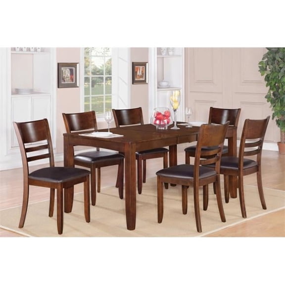East West Furniture LYFD7-ESP-LC 7-Piece Lynfield Rectangular Dining Table with Butterfly leaf & 6 Faux Leather upholstered Seat Chairs in Espresso Finish