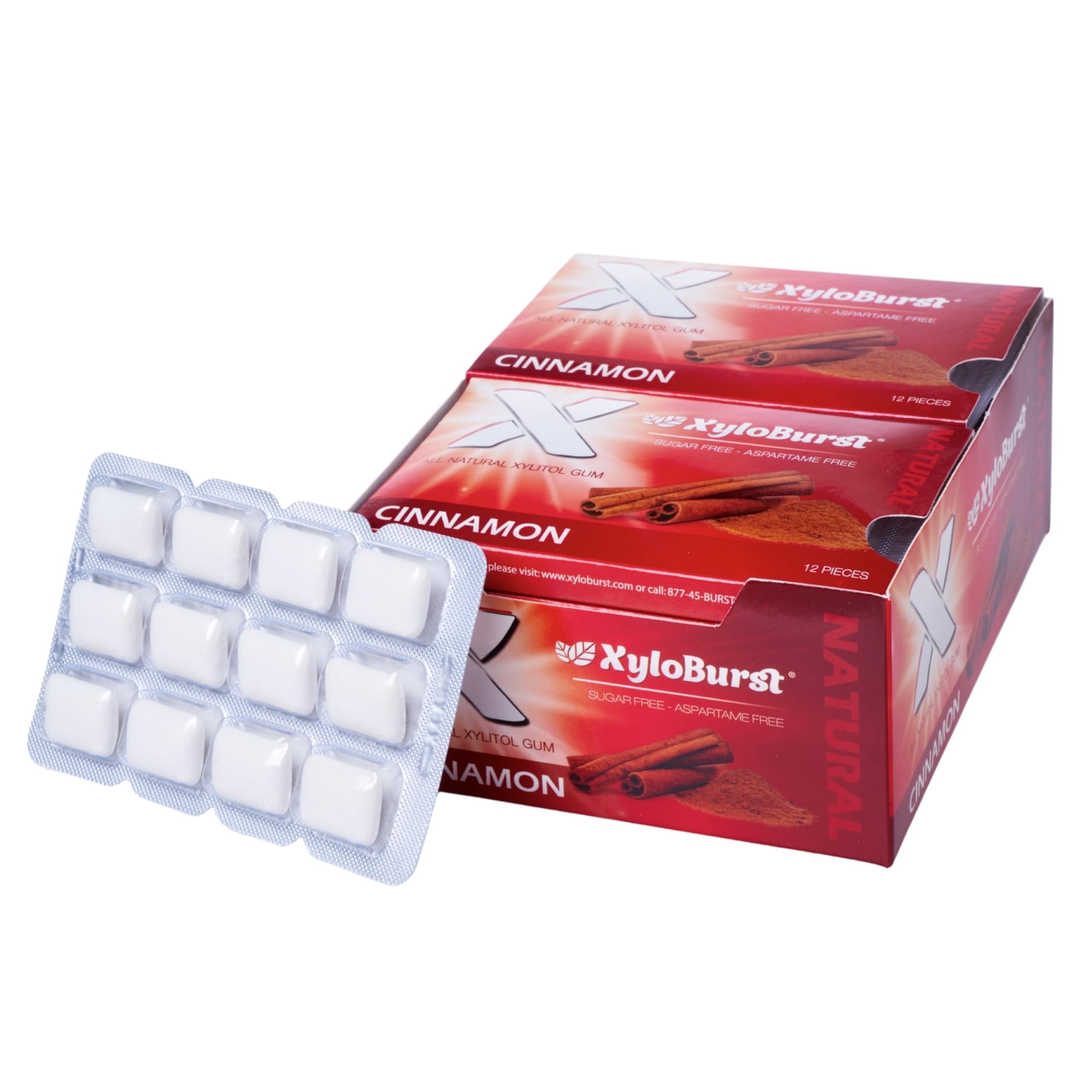 XyloBurst Gum | Xylitol Chewing Gum | Sugar Free Gluten-Free Keto Friendly | Aspartame Free Gum For Oral Health | Cinnamon | 12 Pieces Pack of 12