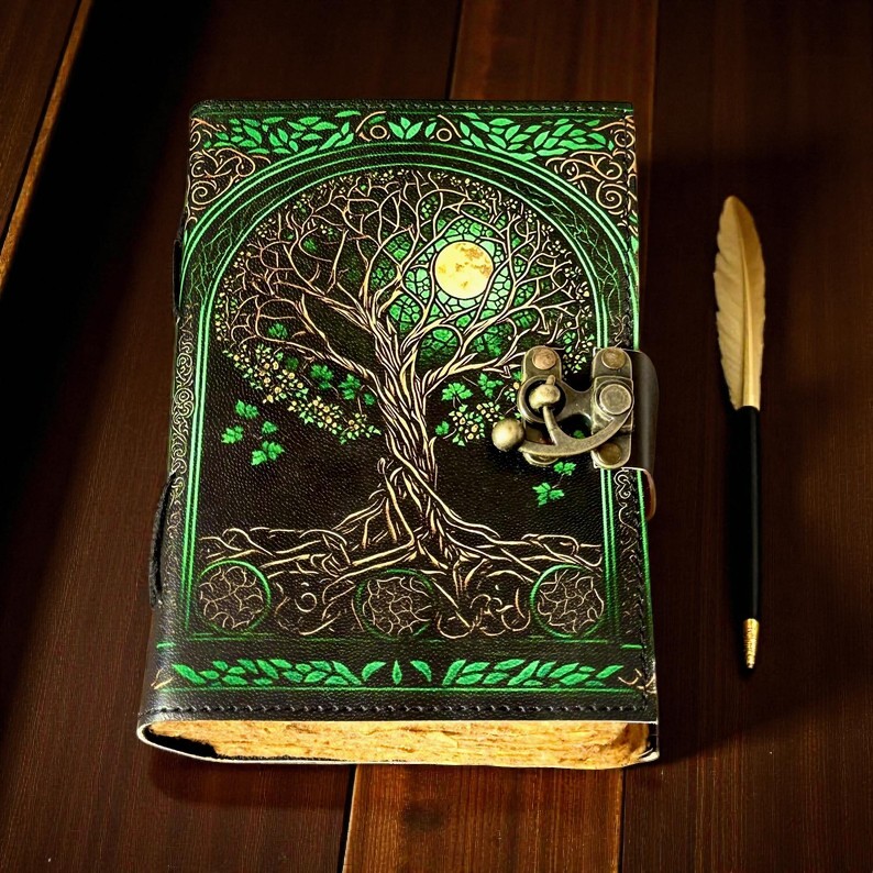 Tree of Life Leather Journal – Handmade Grimoire Book of Shadows – Size 5x7" | 200 Handmade Pages | Vintage Lock