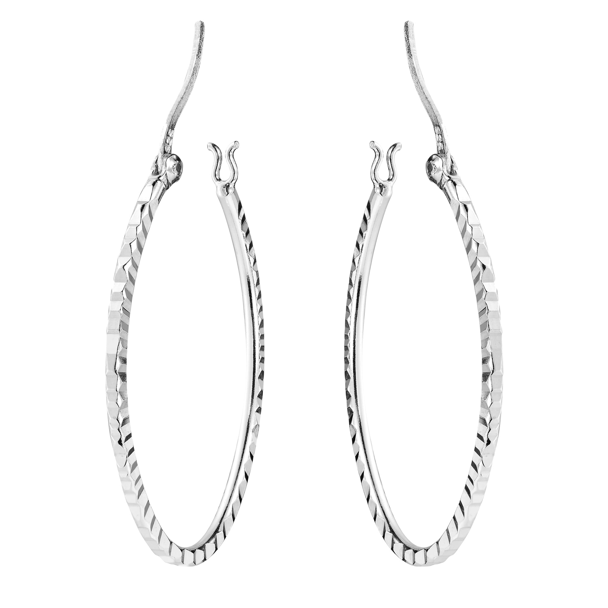 Balinese Modern Ridge Oval V-Lock Statement Hoop .925 Sterling Silver Earrings Sterling Silver Hoop Earring for women | Balinese Hoop Earrings | Hoop Earrings