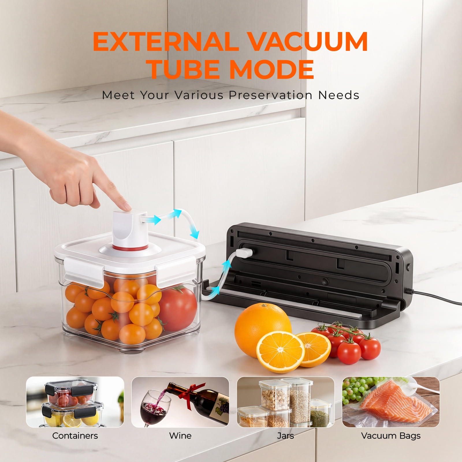 RUIE Vacuum Sealer Machine for Food with 20 Bags,60KPa Automatic Air Sealing Food Saver with Dry and Moist Food Modes,Led Indicator Lights, Easy to Clean, Compact Design
