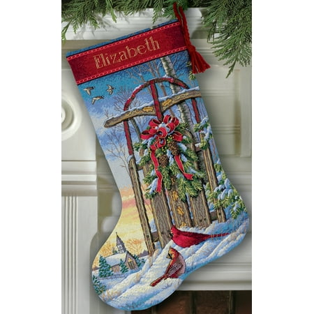 Dimensions Gold Collection "Christmas Sled Stocking" Counted Cross Stitch Kit, 16" Long