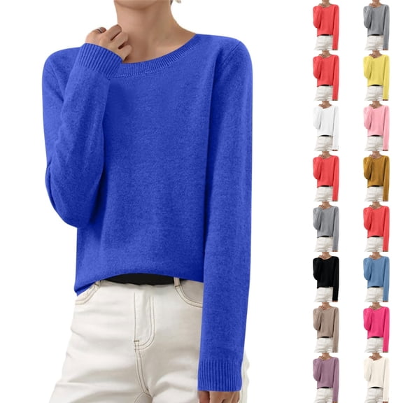 Dwellite Women Sweaters Casual Cozy V Neck Knit Pullover Sweater Long Sleeve Business Casual Sweater Royal Blue -AD04 S