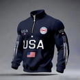 thumbnail image 2 of LNZGNM Mens American Flag Waffle Sweatshirts 250th Anniversary 1/4 Zip Up Pullover 1776-2026 Patriotic Sweatshirt Stylish Outdoor Pullover Top,Navy M, 2 of 3