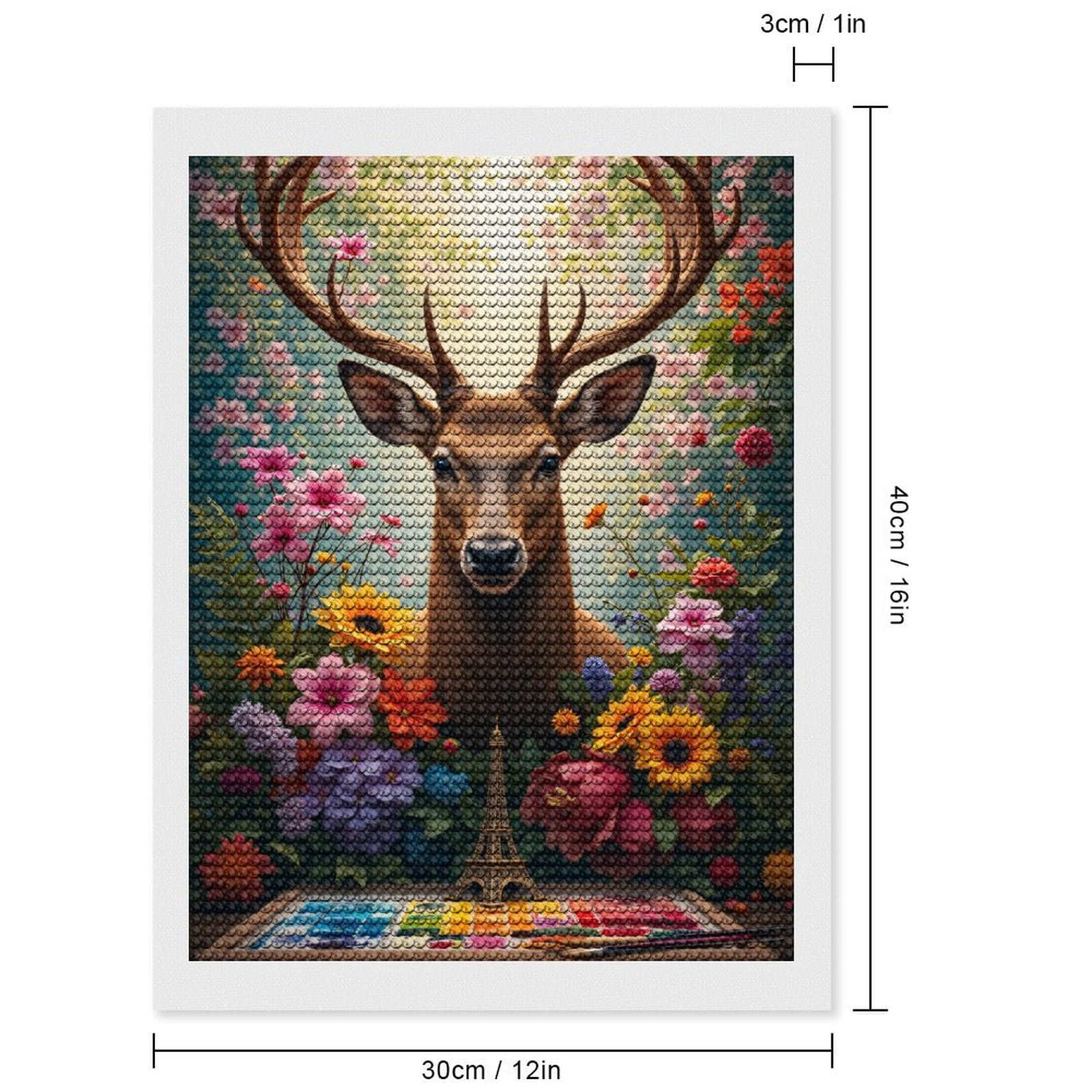 Diamond Art Kits for Adults, Deer Floral Art Watercolor Palette Eiffel Tower 5D Diamond Painting Kits for Adults Beginners, DIY Full Drill Diamond Painting, Gem Art and Crafts 12x16