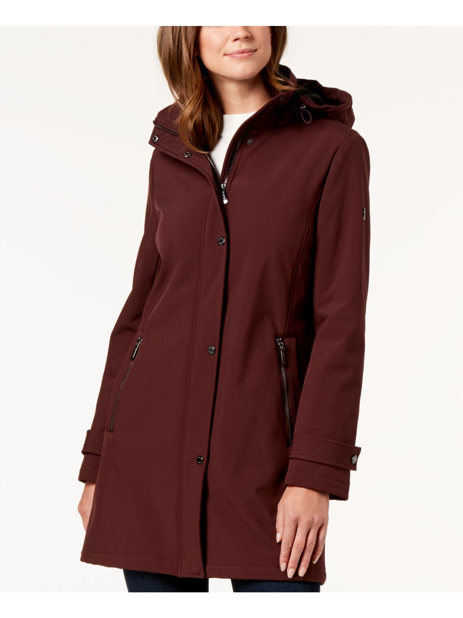 CALVIN KLEIN Womens Maroon Rain Coat 
