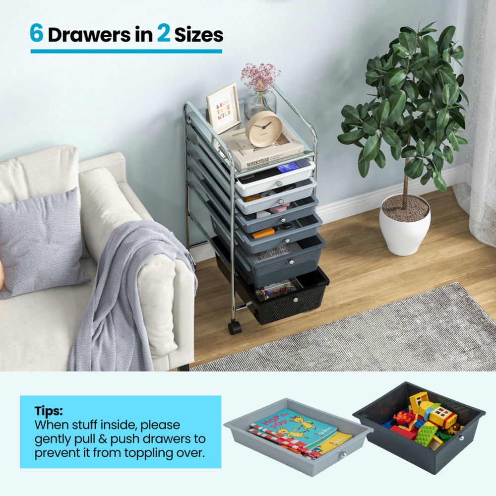 Demi Bonn 6 Drawers Rolling Storage Cart Organizer with 4 Universal Casters, Mixed Black
