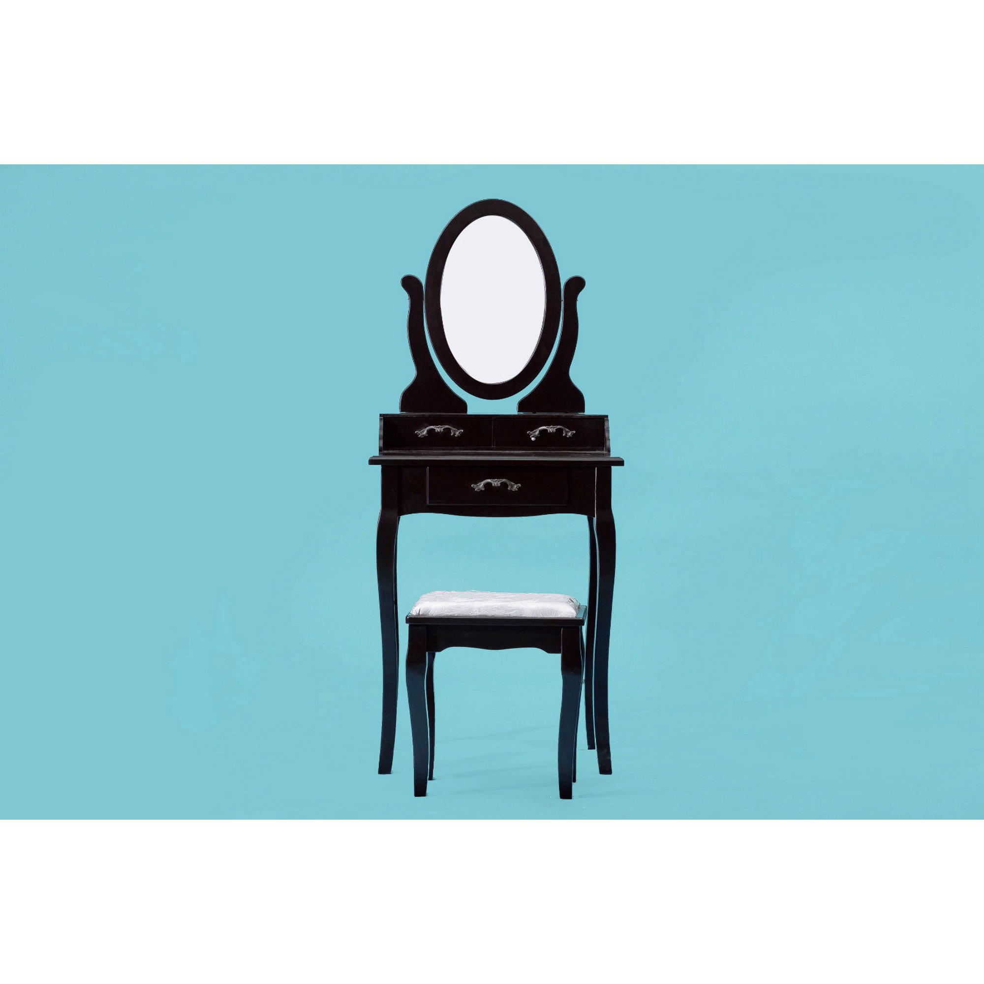 Viscologic Wooden Mirrored Makeup Vanity Table Set With Cushioned