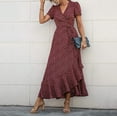 thumbnail image 2 of Vedolay Maxi Dress For Women Women's 2023 Summer Maxi Dress Casual Loose Pockets Long Dress Short Sleeve Split,Red L, 2 of 5
