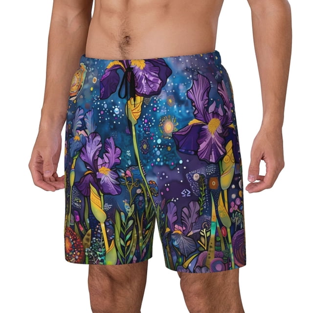 Fotbe Cosmic Purple Irises Traje de Baño para Hombre – Shorts de Natación de Secado Rápido con Forro y Bolsillos-Small