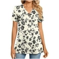 thumbnail image 2 of Sakmal Elbow-Length Womens Tops&nbsp;Plus Size Blue Floral V-Neck Button T-Shirts Ladies Shirts, 2 of 7
